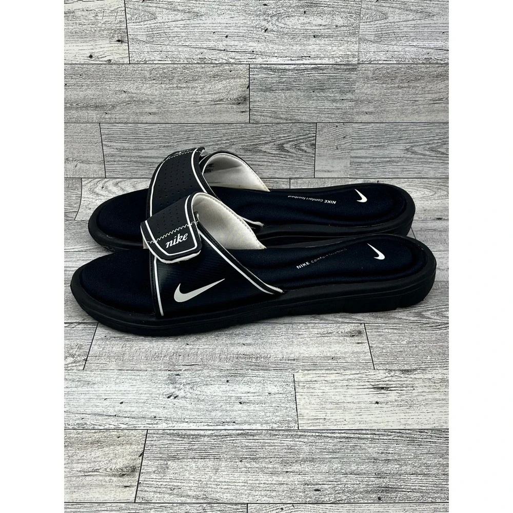 Nike Comfort‎ Footbed Slides Sandals Black White Adjustable Strap Women Size 11